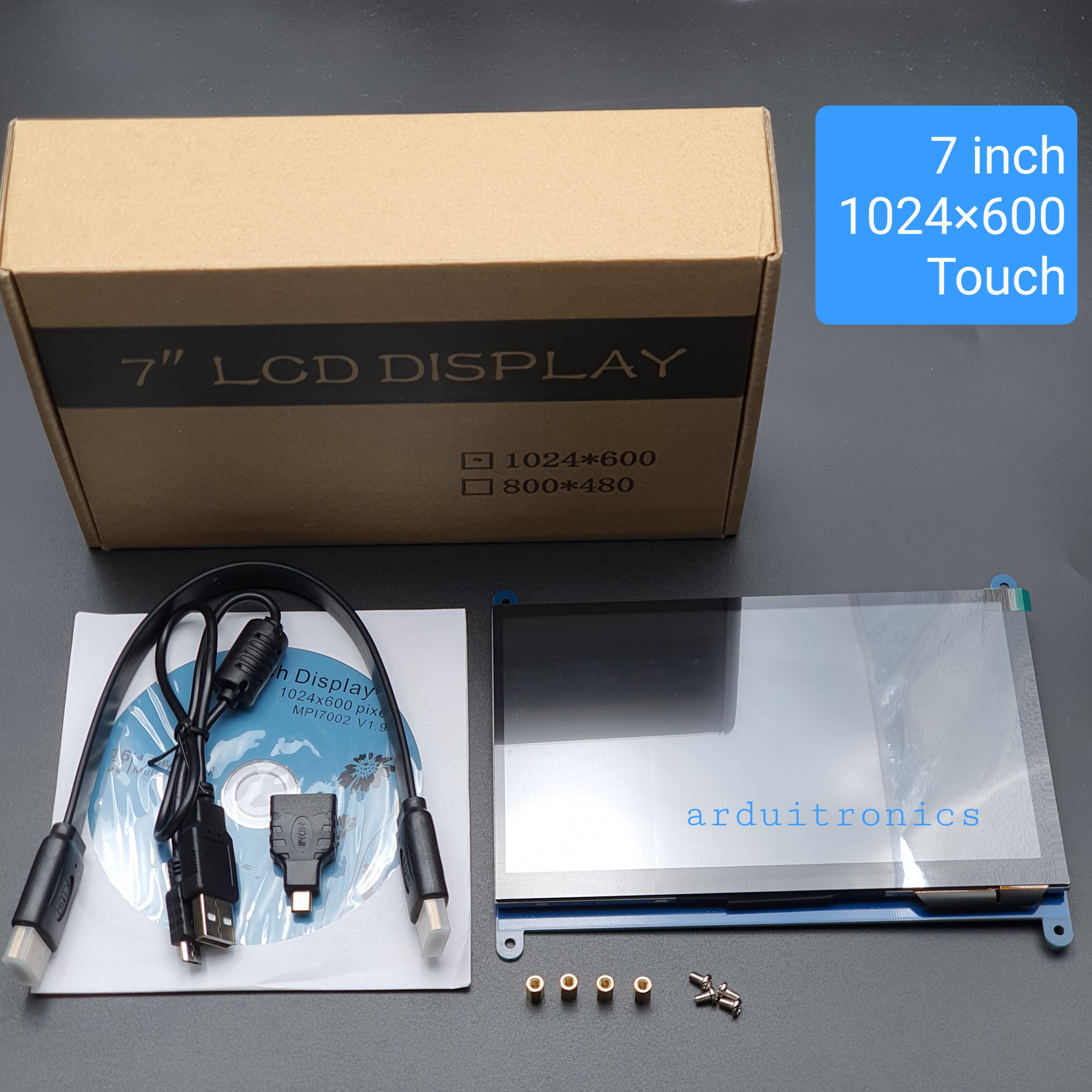 จอ LCD 7 นิ้ว HDMI Touch Screen Display สำหรับ Raspberry Pi 2/3/4 ความละเอียด1024X600 มาพร้อมCD