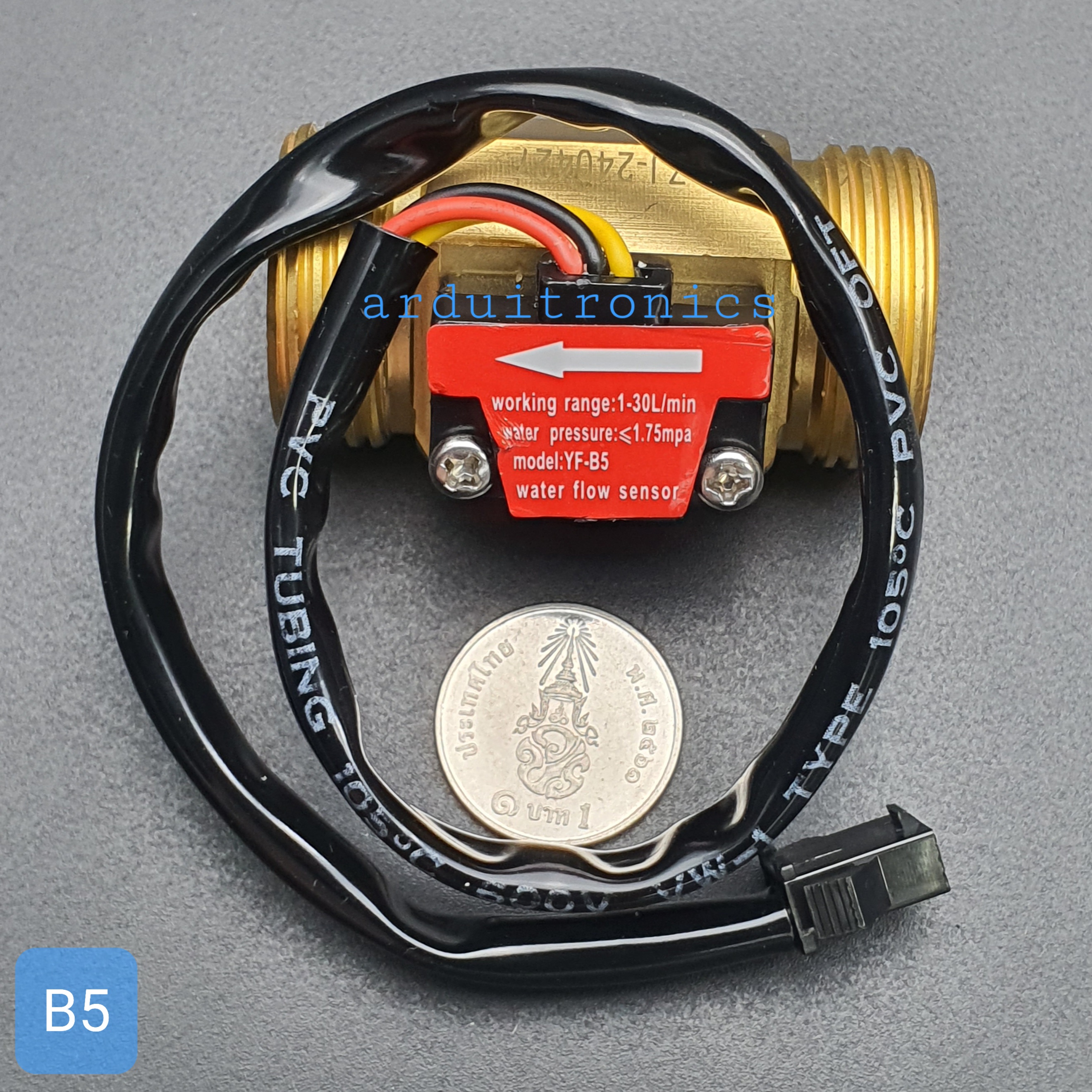 B5 เซ็นเซอร์วัดอัตราการไหลของน้ำ ทองแหลือง 3/4นิ้ว 6หุน Water Flow sensor 1-30L/min Size 50 mm