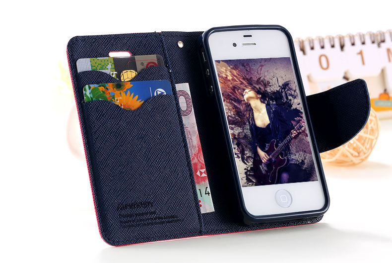Mercury Series Color Button Case for iphone 5 5S 5G PU Leather Wallet Stand Function Cover