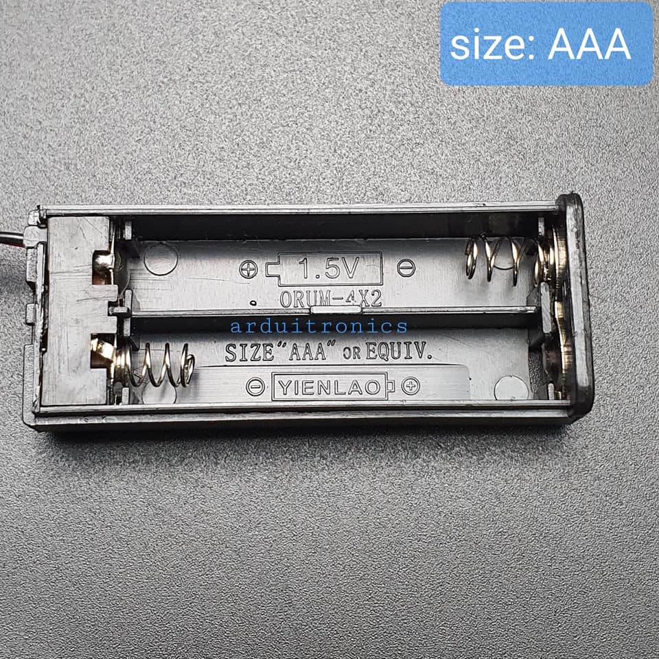 Battery Box รางถ่าน 2 ก้อน AAA 3V (ก้อนละ 1.5V) แบบมีฝาปิด และมีสวิทช์เปิดปิด