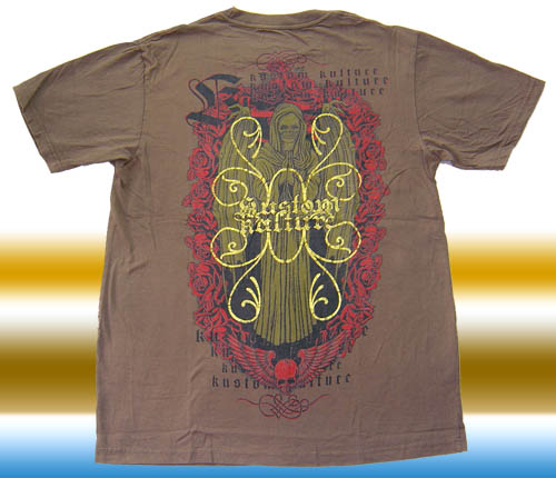 เสื้อยืดแขนสั้น ผ้าฟอกนิ่ม สีน้ำตาล Kustom Kullure ลายผีประนมมีอ sz M