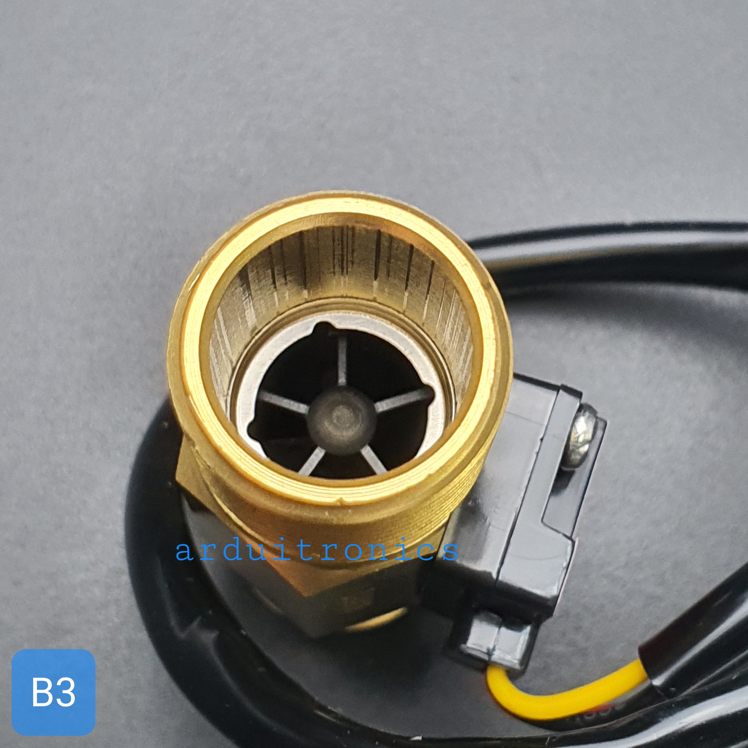 B3 เซ็นเซอร์วัดอัตราการไหลของน้ำ ทองแหลือง 1/2นิ้ว 4หุน Water Flow sensor 1-25L/min Size 60 mm