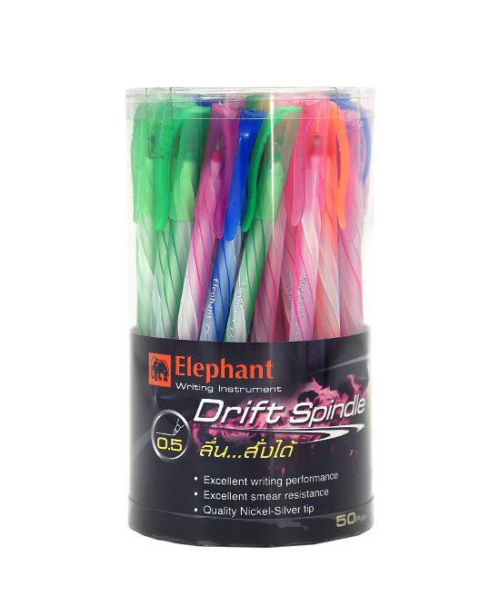 ปากกาลูกลื่น ตราช้าง Drift Spindle หมึกน้ำเงิน (คละสี) (กระบอก 50 แท่ง)
