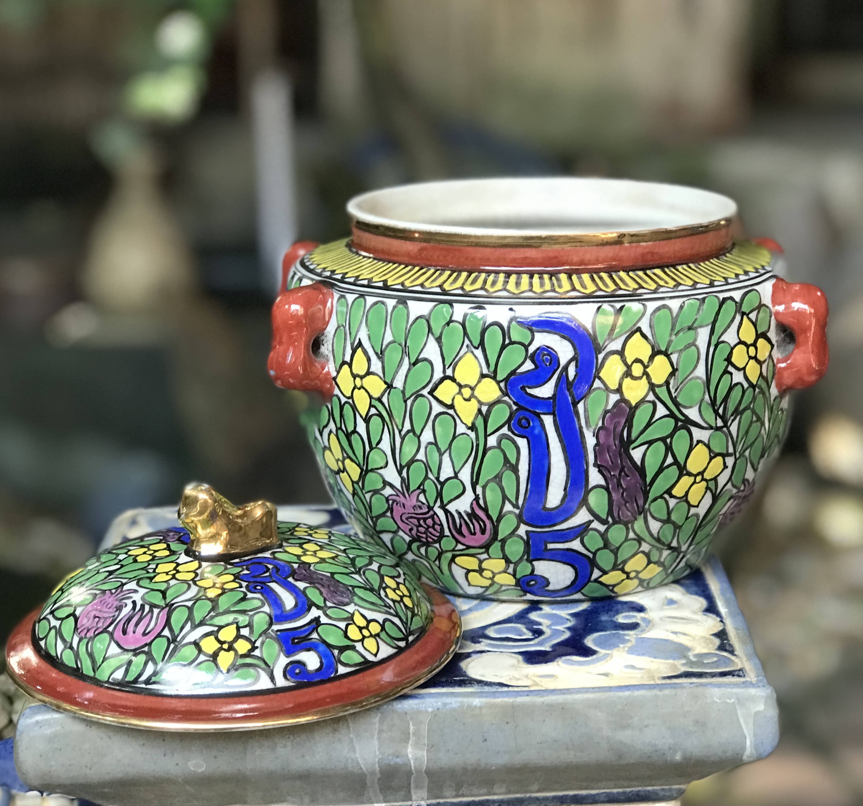 โถสี่หู โถกะปิ เครื่องกระเบื้องวาดมือเขียนสี Hand Painted Ceramic Pot