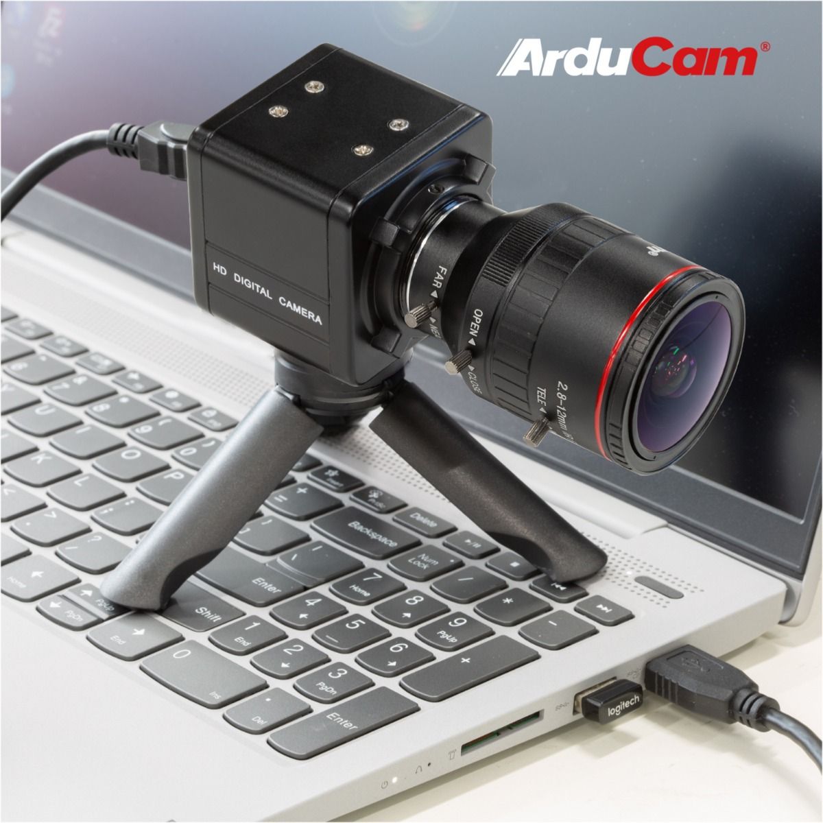 Arducam High Quality Complete USB Camera Bundle, 12MP 1/2.3 Inch 477P Camera Module with 2.8-12mm Varifocal Lens C20280M12, Metal Enclosure, Tripod and USB Cable