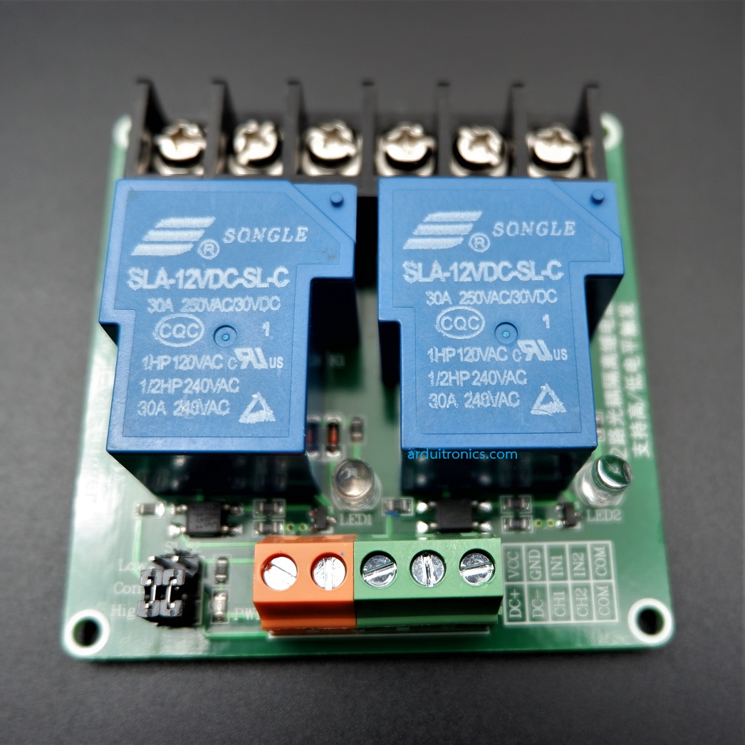 2 Channel 30A 12VDC Power Relay Coil รีเลย์ 12V 30A ทำงานแบบ Active Low/High