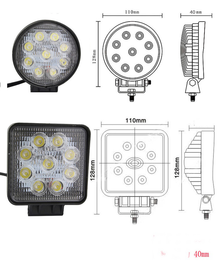 รุ่นบาง 3 cm. ไฟสปอตไลท์ แอลอีดี LED SPOT LIGHT กลม 27W 12V/24V ขนาด 4"นิ้ว (สินค้าสั่งผลิต ใช้หลอด LED คุณภาพสูง อย่างดี)