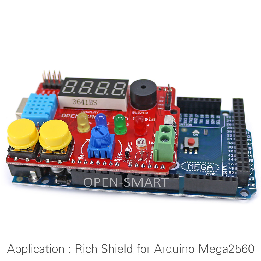 OPEN-SMART Rich Shield (Remote IR Control with receiver, LED, Buzzer, Buttons, Light Sensor, Temperature Sensor)