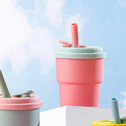 แก้วน้ำ แก้วน้ำพลาสติก ฝาซิลิโคน สีพาสเทล 400ml.