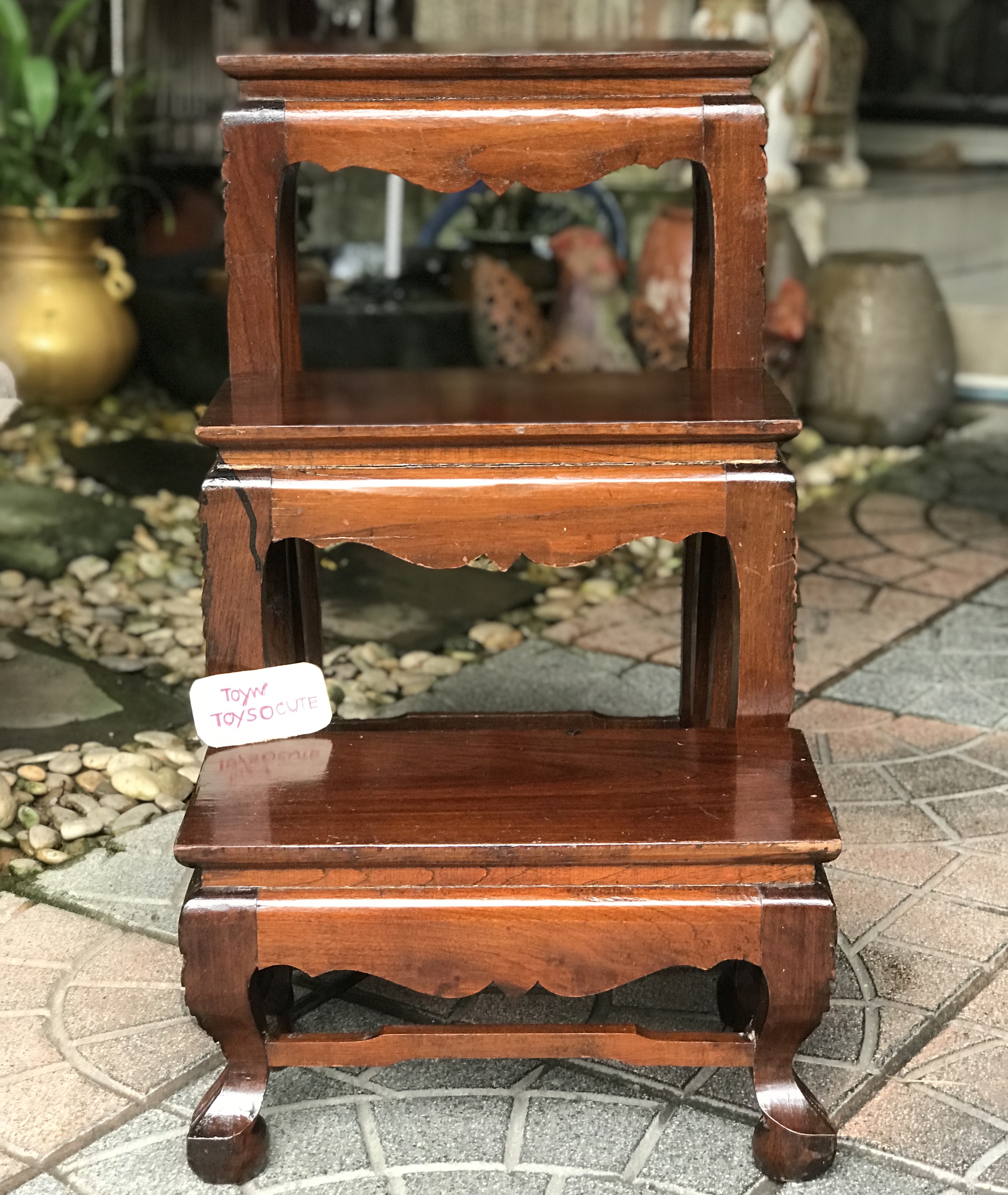 ชุดโต๊ะหมู่บูชา 3 ชิ้น โต๊ะไม้สักขาสิงห์แกะลาย 3 ด้าน Antique Carved teak wood ไม้สักเก่าหนาๆ แข็งแรง ไม่โยก ไม่ผุ