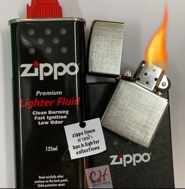 zippo 28181 linen weave บรรจุในกล่องอย่างดี พร้อมน้ำมันซิปโป้ 1 กระป๋อง ของแท้จากอเมริกา จัดเป็นชุดพร้อมใช้งาน