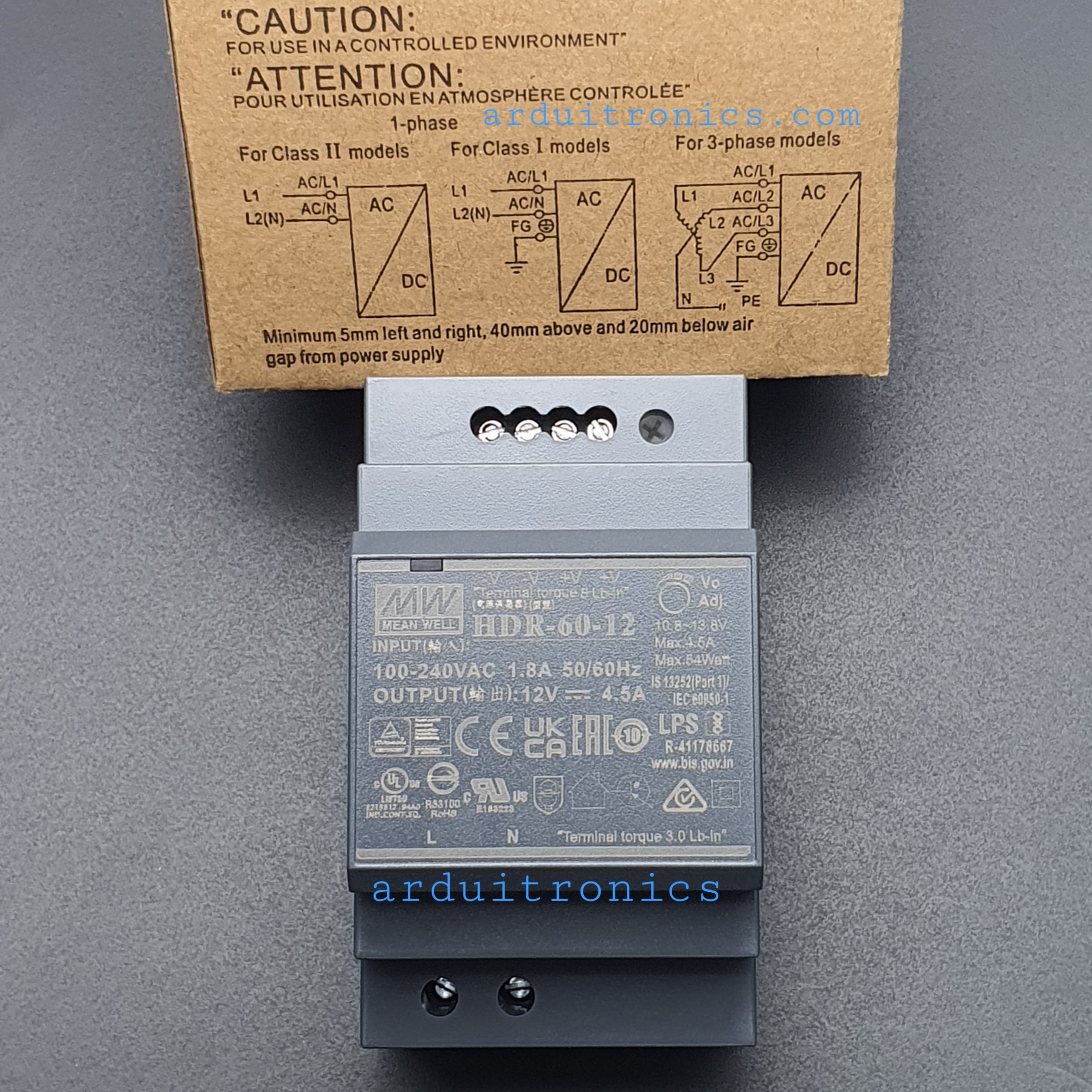 MeanWell DIN Rail - 60Watts Constant Voltage 12V LED Power Supply (HDR-60-12)