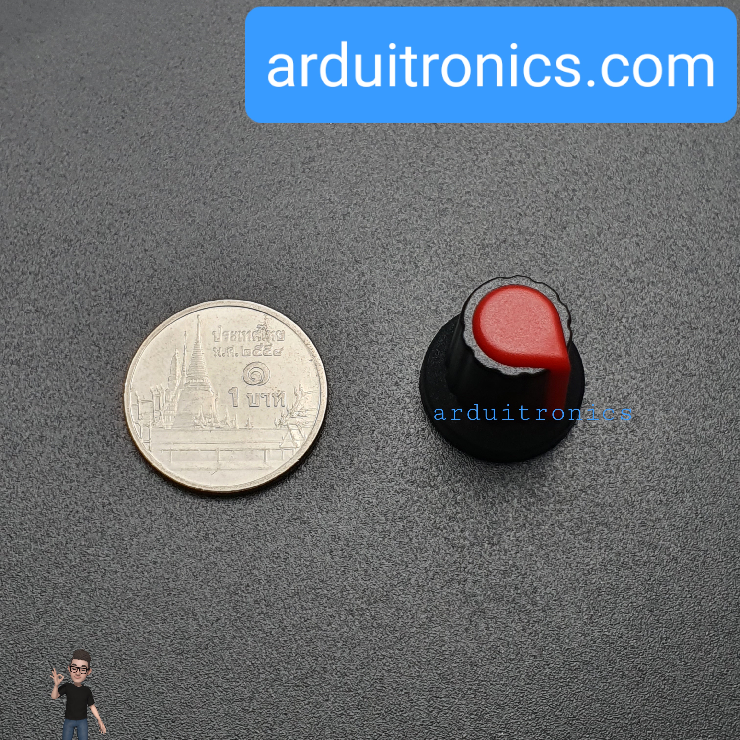 Red สีแดง หัวจุกหมุนสำหรับตัวต้านทานปรับค่าได้ WH148 Plastic Knob Potentiometer Size 15X17mm