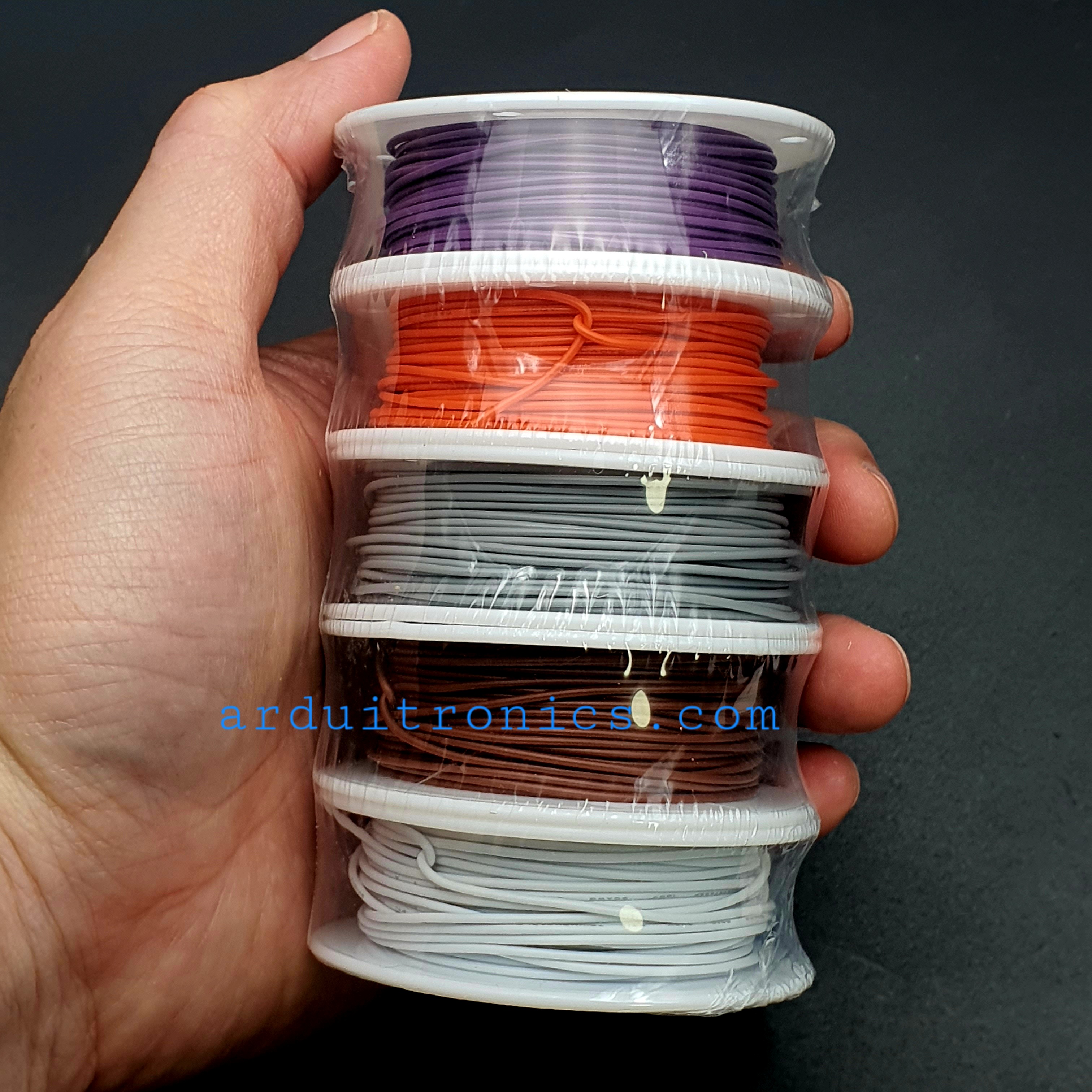 สายไฟ 5 สี สายไฟอ่อนเส้นเดี่ยว UL1007 สายไฟลวดทองแดงชุบดีบุก 30AWG ความยาวม้วนละ 20 เมตร ( สี ขาว ส้ม น้ำตาล เทา ม่วง )