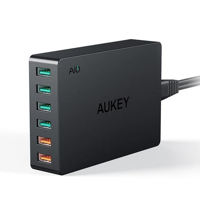 AUKEY 50W/10A 6 Ports USB Wall Charger (port 1-4 USB) (port 5,6 - Quick Charge)