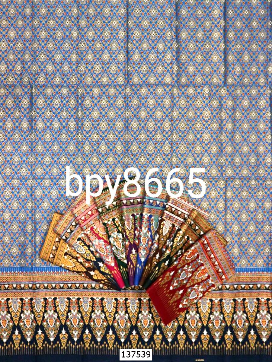 [bpy8665] ผ้าพิมพ์ทอง 1.8เมตร ลายไทย เชิงเดียว คอตต้อน 100%