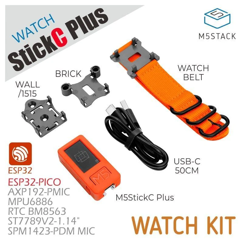 M5Stack M5StickC IoT (Watch) Development Kit + พร้อมสายนาฬิกาและฐานรอง (M5-WATCH STICKC PLUS)