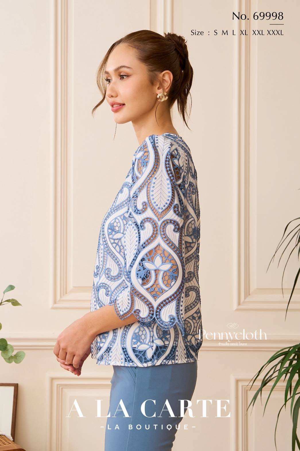 A La Carte รหัส 69998 เสื้องานปักลูกไม้จอร์เจีย คอกลม แข 3 ส่วนแฟร์ สวยหรู