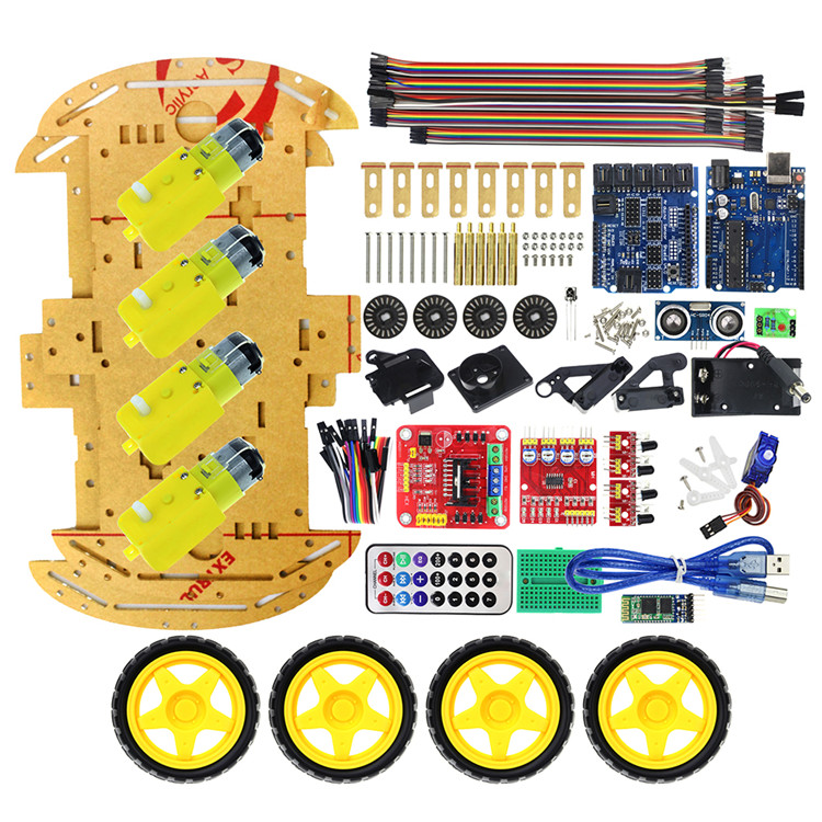 Smart Car Robot Kit 4WD (มาพร้อมกับ Uno + Motor Drive + Bluetooth + Sensor Shield และ เซ็นเซอร์ต่างๆครบครัน)
