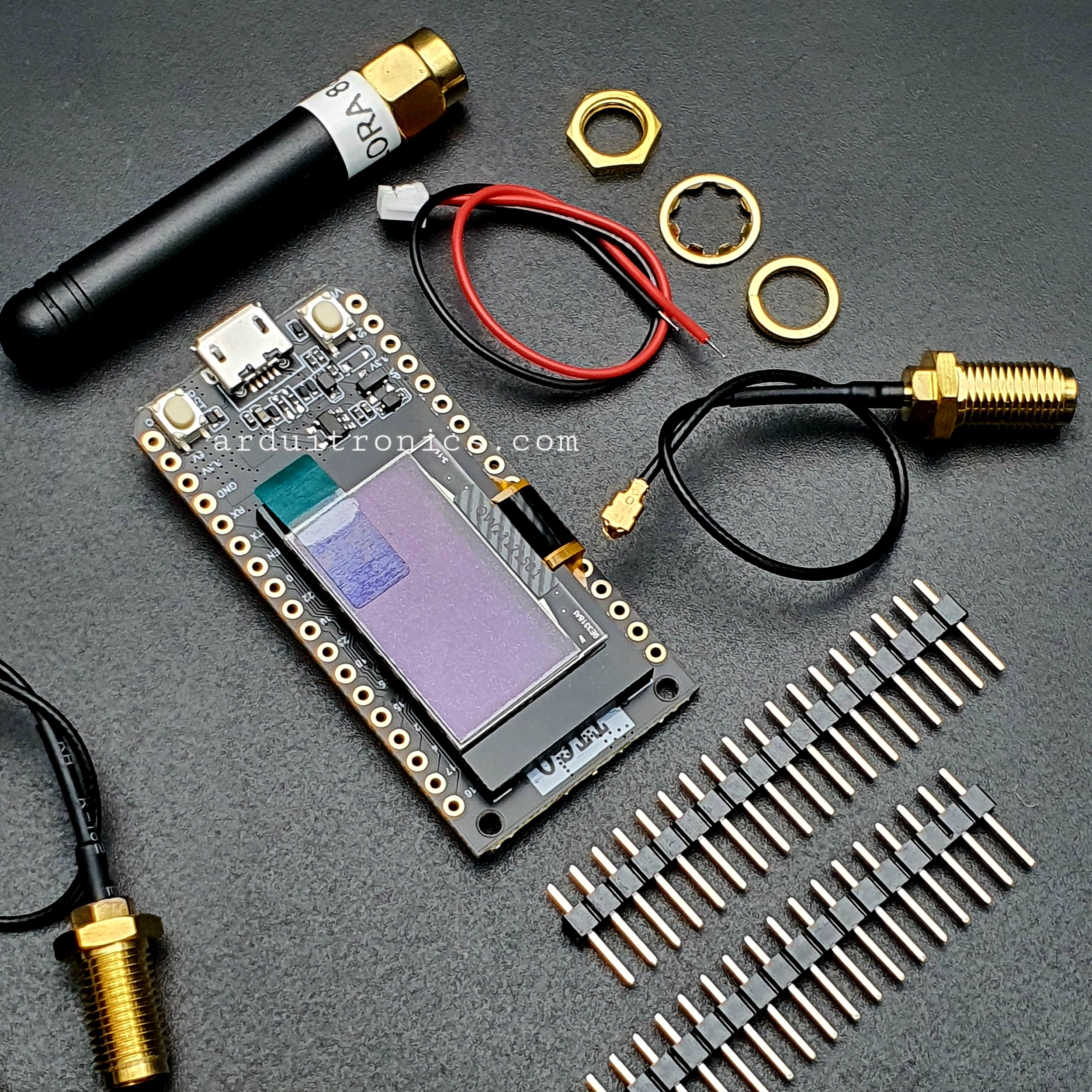 [แพ็ก 2 บอร์ด] TTGO SX1276 V1.3 LoRa32 868MHz + ESP32 with OLED 0.96 inch (Blue Screen) + Antenna + Cable