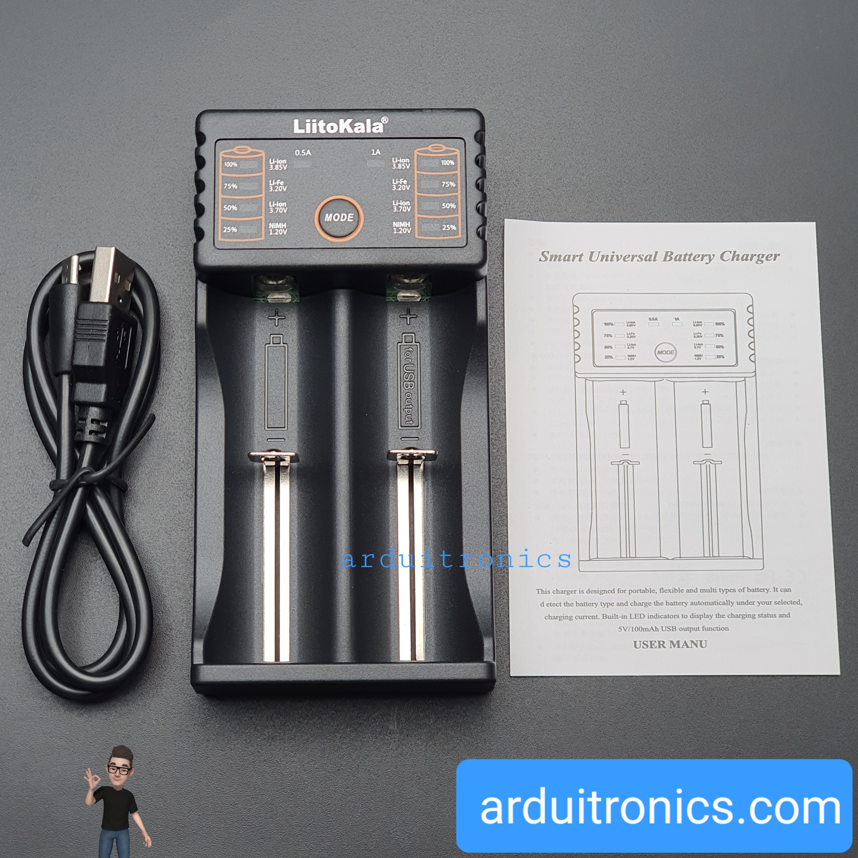 เครื่องชาร์จถ่าน Liitokala 10440 / 14500 / 18650 3.7V 2ก้อน