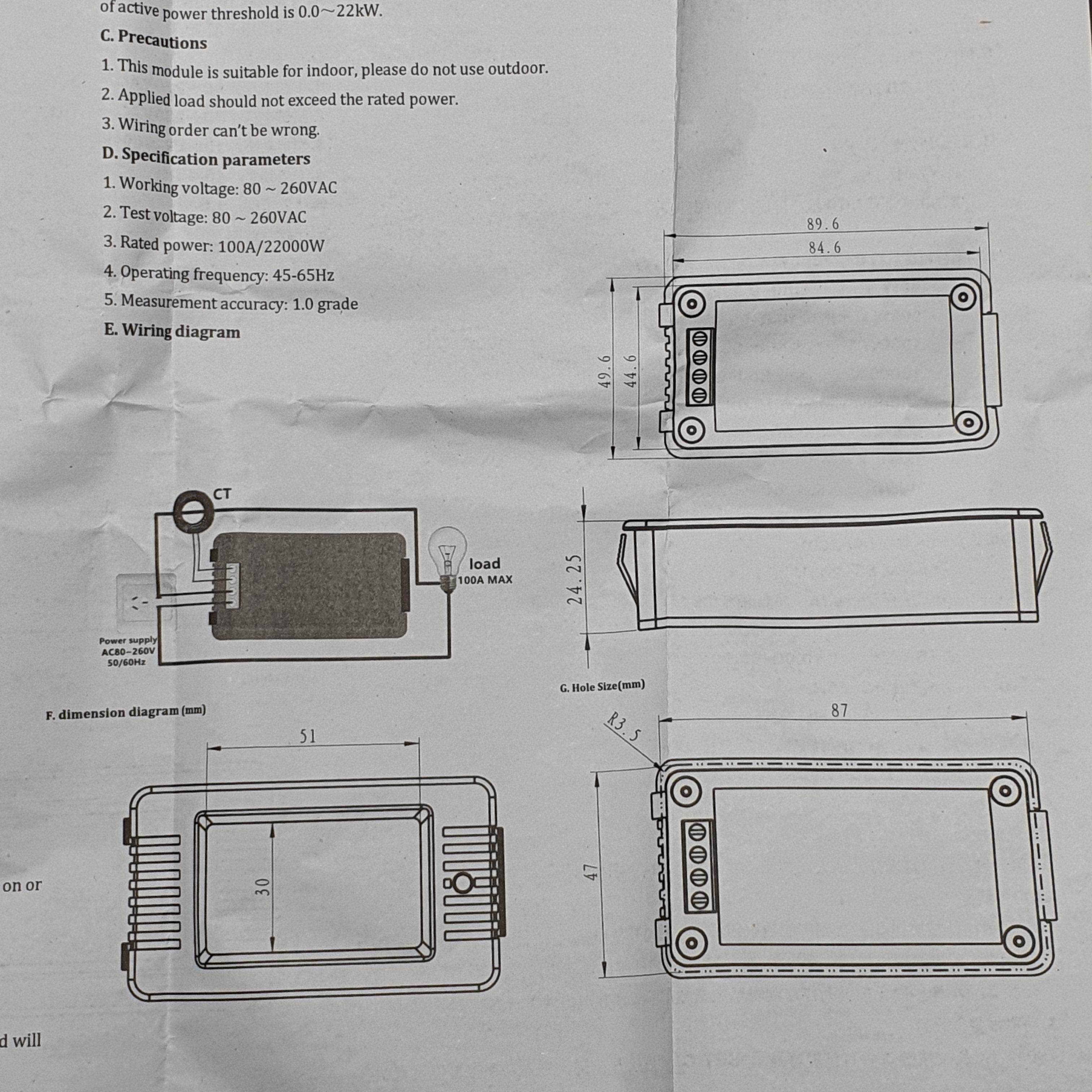 PZEM-022 100A AC Digital Power Meter มิเตอร์วัดการใช้พลังงาน + with Coil Current Transformer (CT)