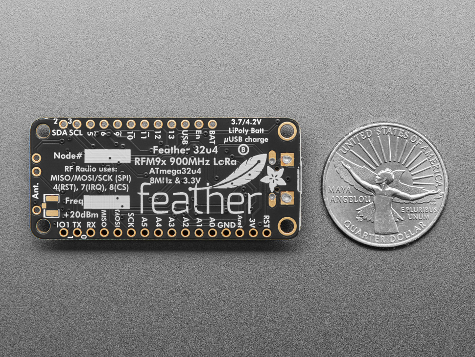 Adafruit Feather 32u4 RFM95 LoRa Radio- 868 or 915 MHz - RadioFruit (made in USA)