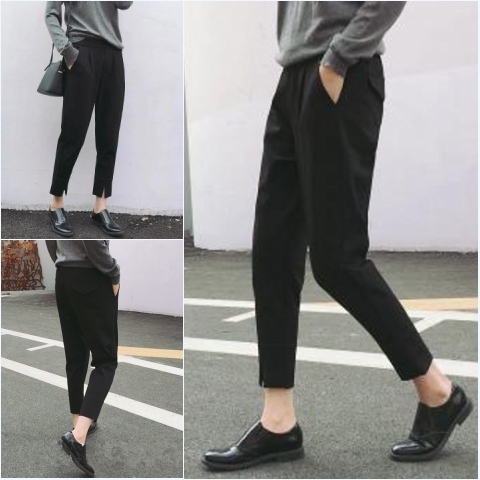 Pre-Order กางเกงห้าส่วน สีดำ ปลายขาแยก sz S-L