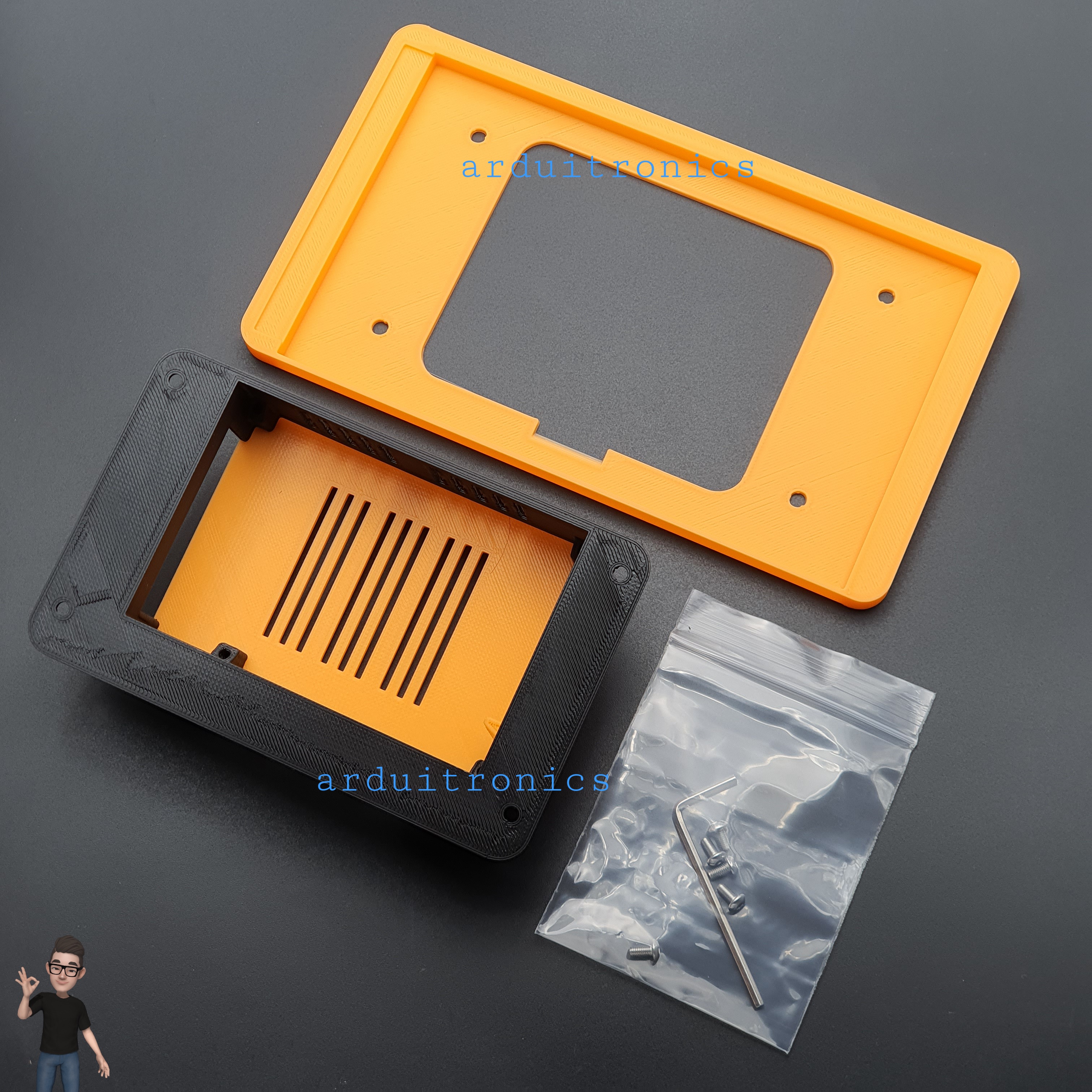 3D Printed Screen Case (Orange) for Raspberry Pi Official 7 inch LCD Touchscreen