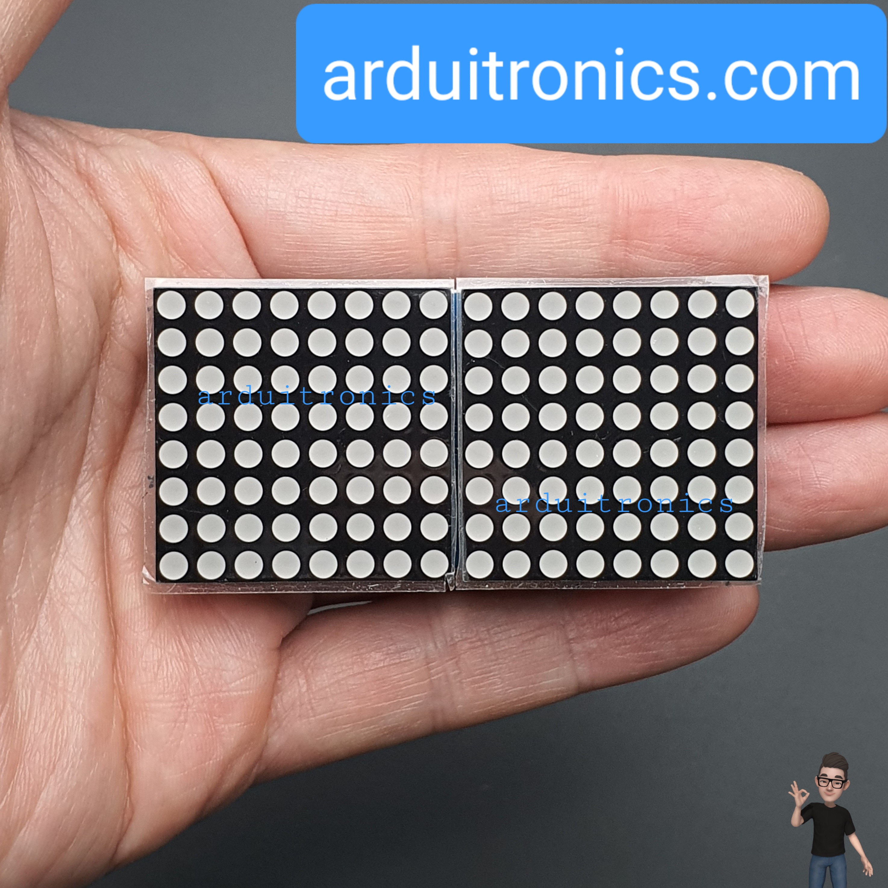 [สีแดง] LED Matrix Driver MAX7219 IC Driver Module + LED Dot Matrix 8x8 ขนาด 32mm x 32mm 2 ชุด (1 x 2)