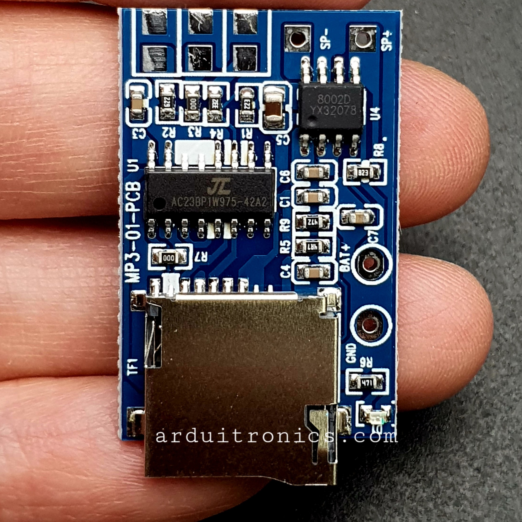 โมดูลเล่นเสียงเพลง TF Card MP3 decoder board decoder module 3.75V power supply with 2W mixed mono with memory playback