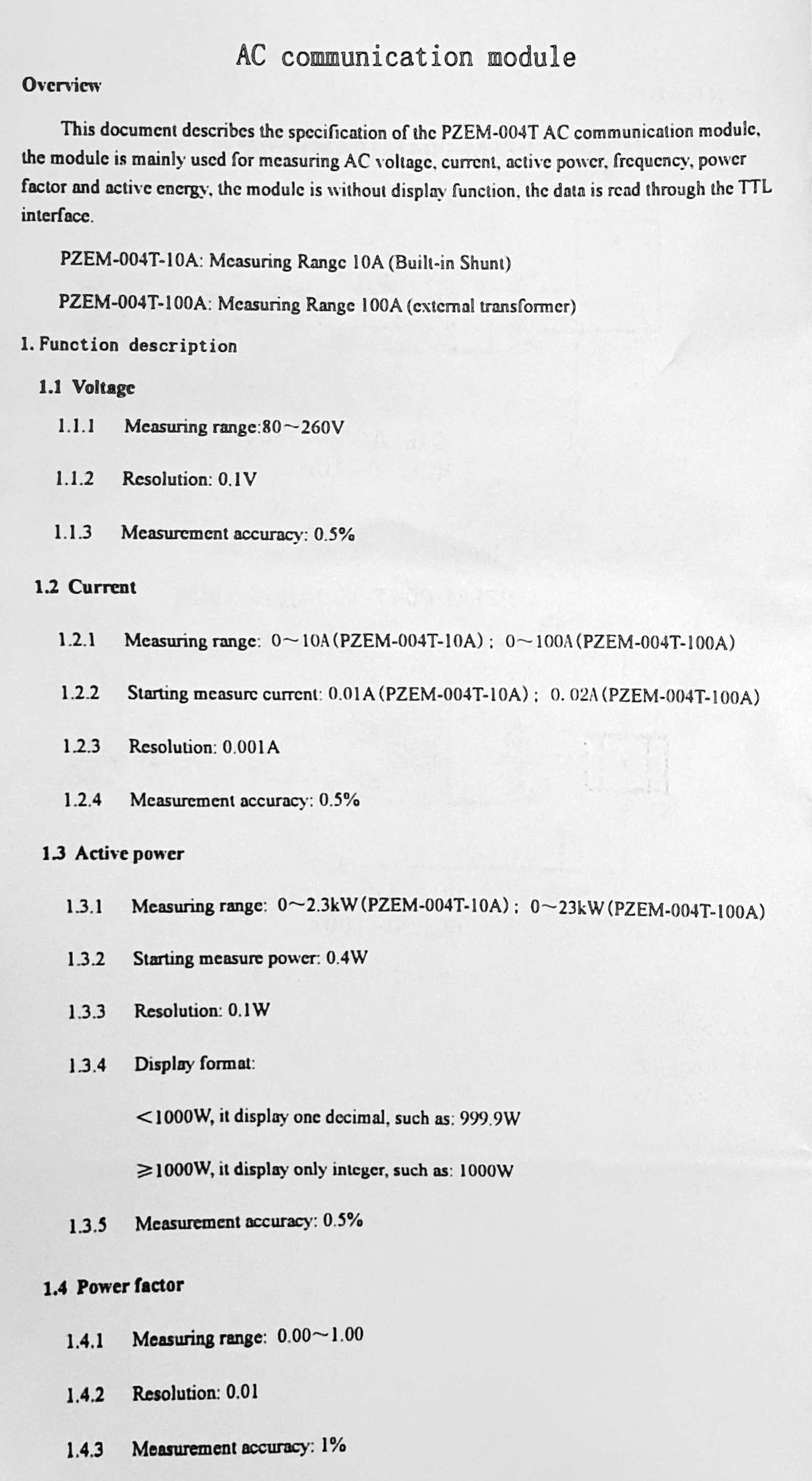 PZEM-004T-100A-D-P(V1.0) Upgrade Version AC Digital Power Energy Meter Module + Coil Current Transformer
