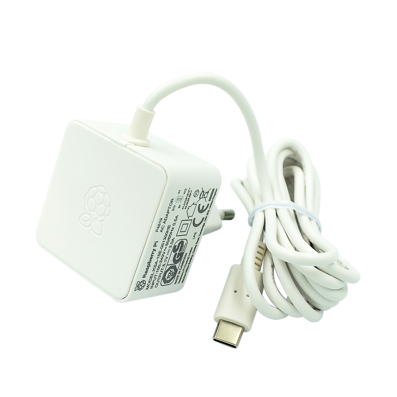 Official USB Type-C Power Supply (5.1V, 3A) for Raspberry Pi 4B White - หัวกลม (สีขาว มีโลโก้ Pi สลักบนหัวปลั๊ก)