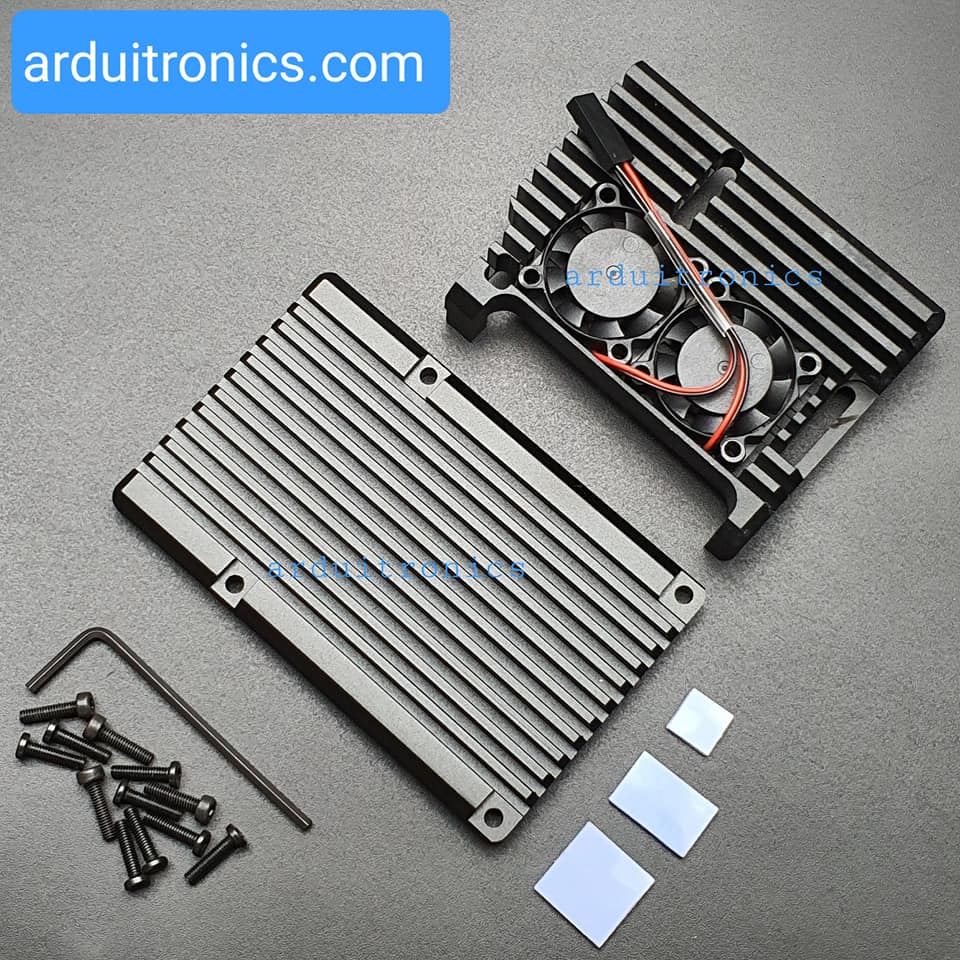 Aluminium Case for Raspberry Pi 4 with Dual Fan (Black)