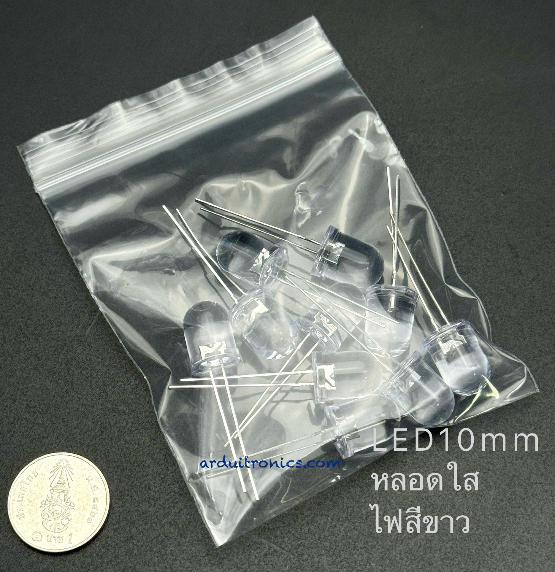 White LED 10mm หลอดใส ไฟสีขาว ชุด 10 หลอด
