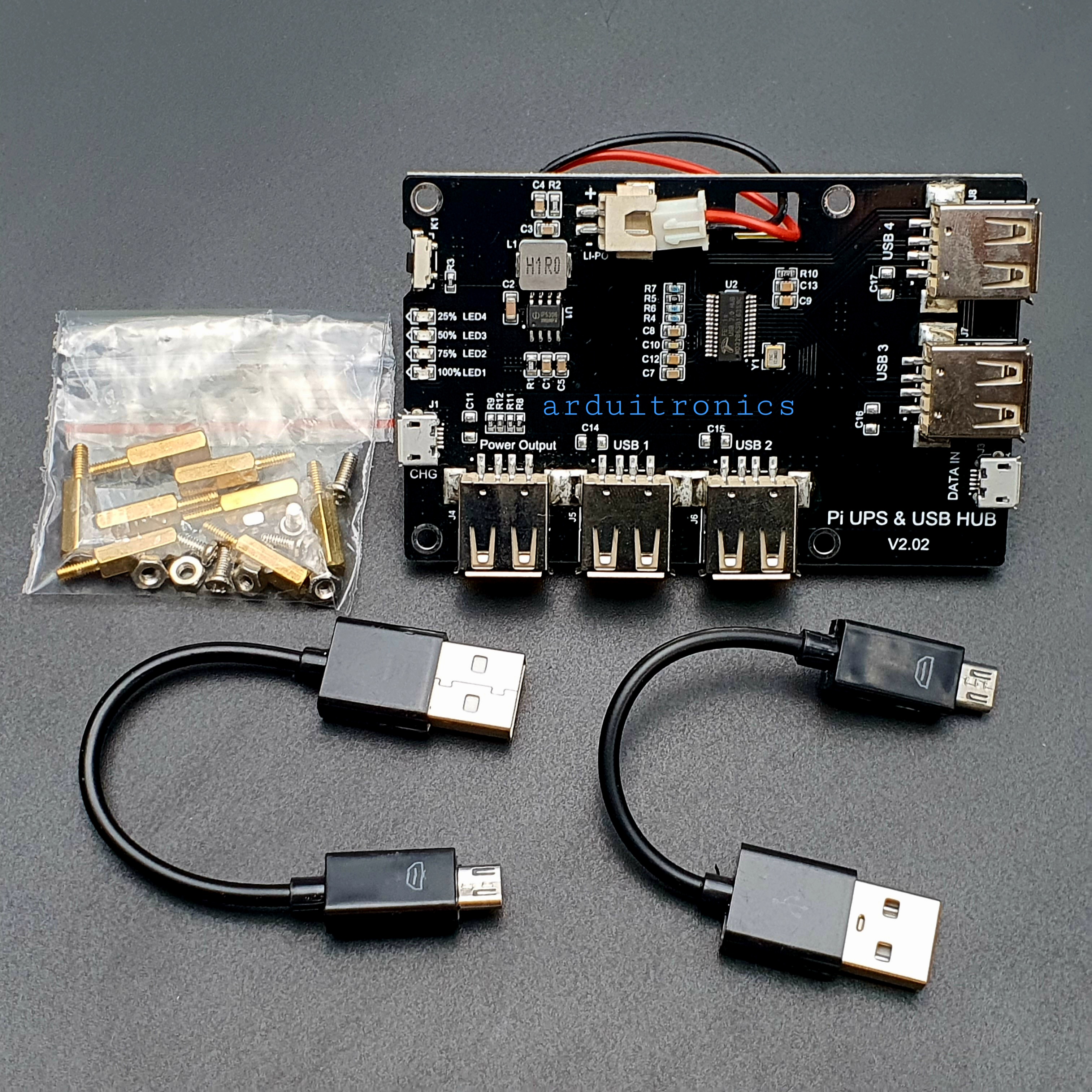 Raspberry Pi UPS 4B 2B 3B Development Board Lithium Battery Expansion Board 5USB Hub Module Power Bank - Black PCB