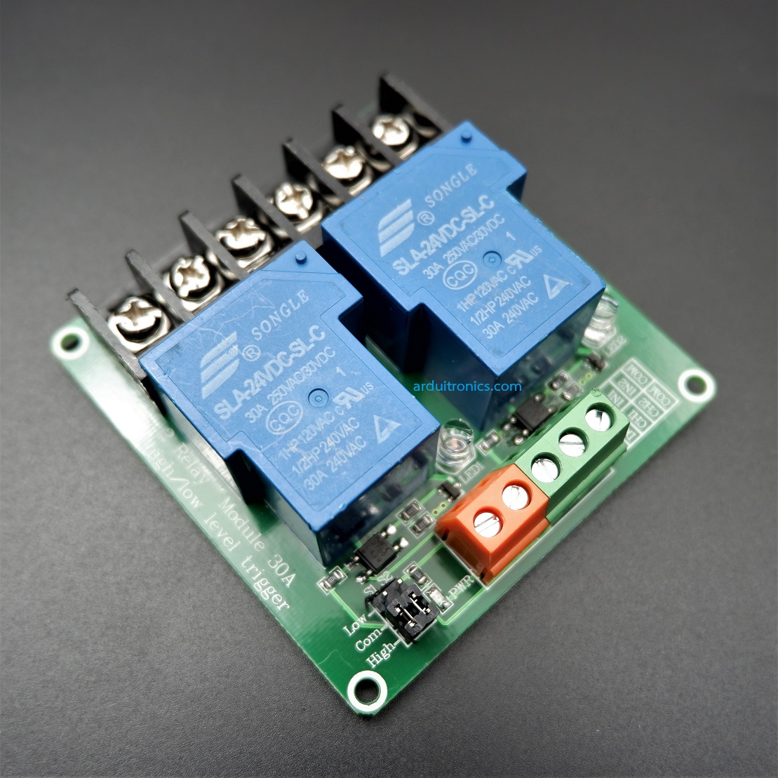2 Channel 30A 24VDC Power Relay Coil รีเลย์ 24V 30A ทำงานแบบ Active Low/High