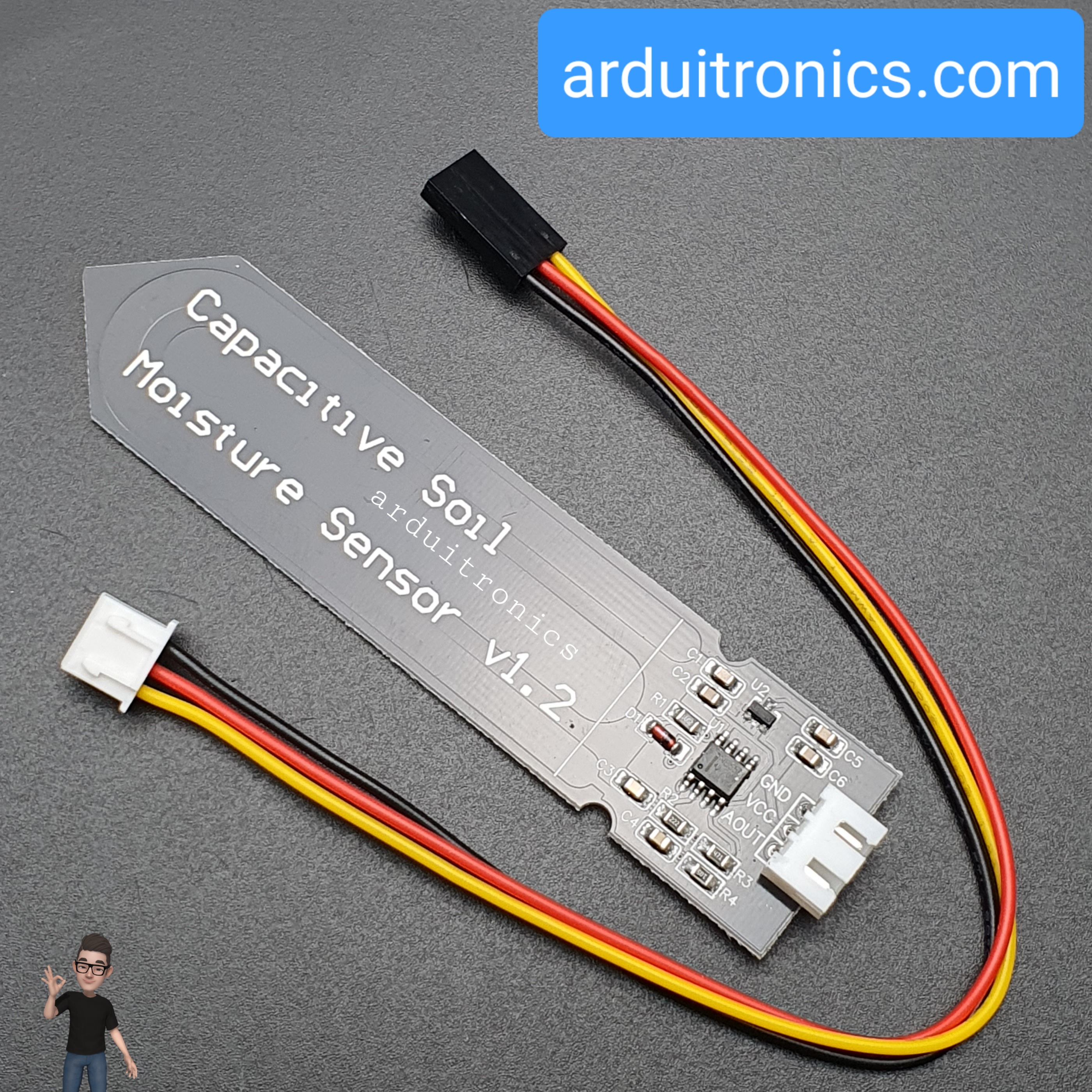 เซ็นเซอร์วัดความชื้นในดินแบบสัมผัส Capacitive Soil Moisture Sensor + สาย cable