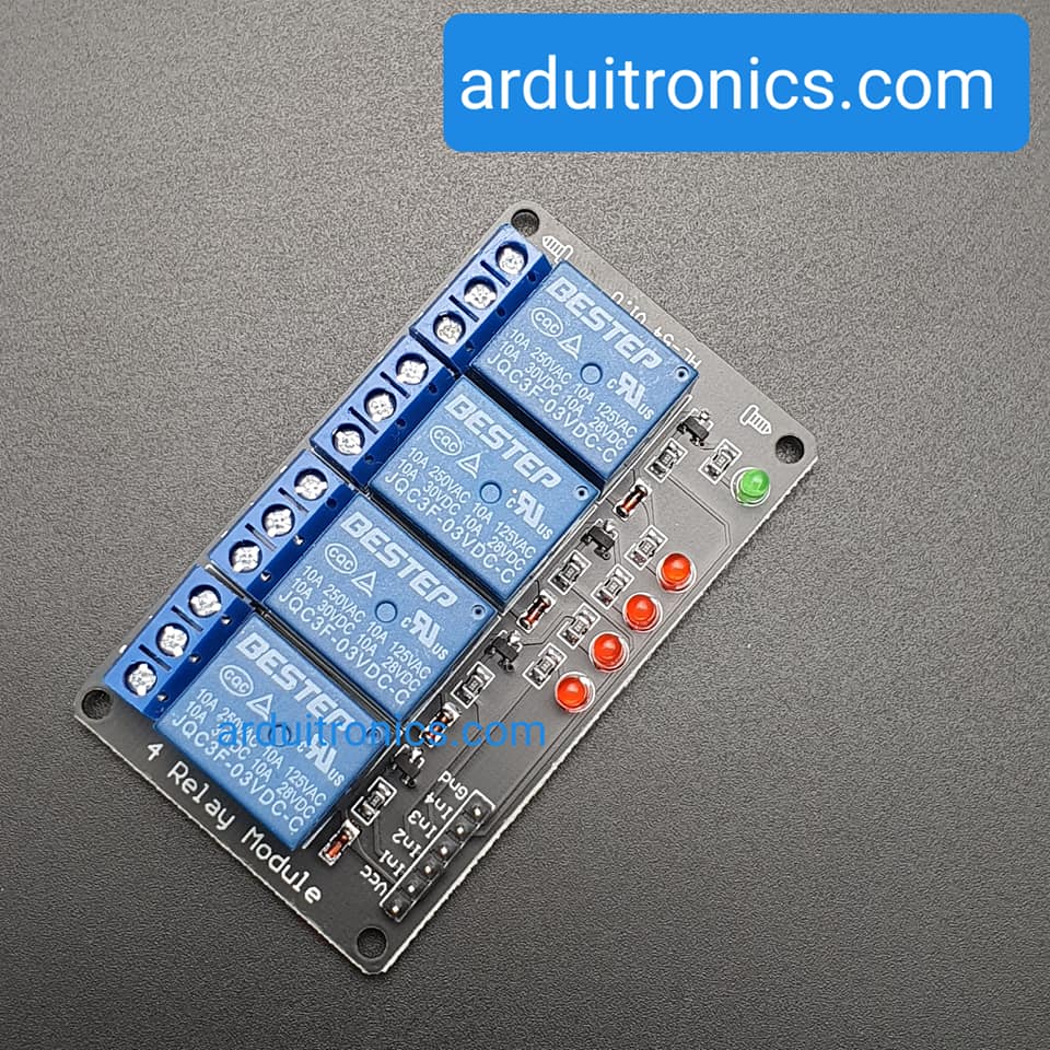 3V 4 Channel Relay Low-Level Trigger Relay Module (with LED - PCB สีดำ มีช่องสกรูให้ยึด)