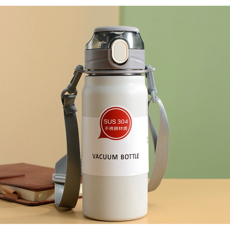 กระติกน้ำสแตนเลส 304 แท้ เก็บอุณหภูมิความร้อนความเย็น ขนาด 600ml และ 800ml มีสายสะพาย