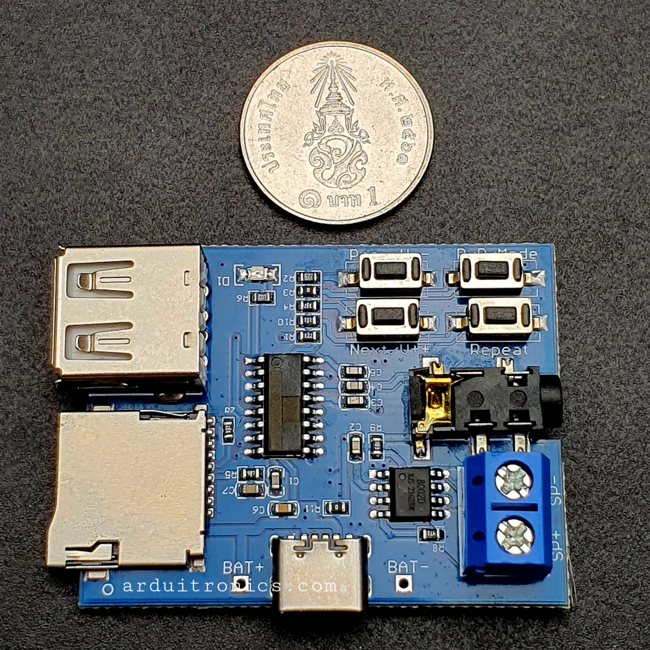 โมดูลเล่นเพลง MP3 รองรับ SD Card และ FlashDrive พร่อม Jack 3.5 ต่อกับหูฟังหรือเครื่องขยายเสียง ( Type-C )