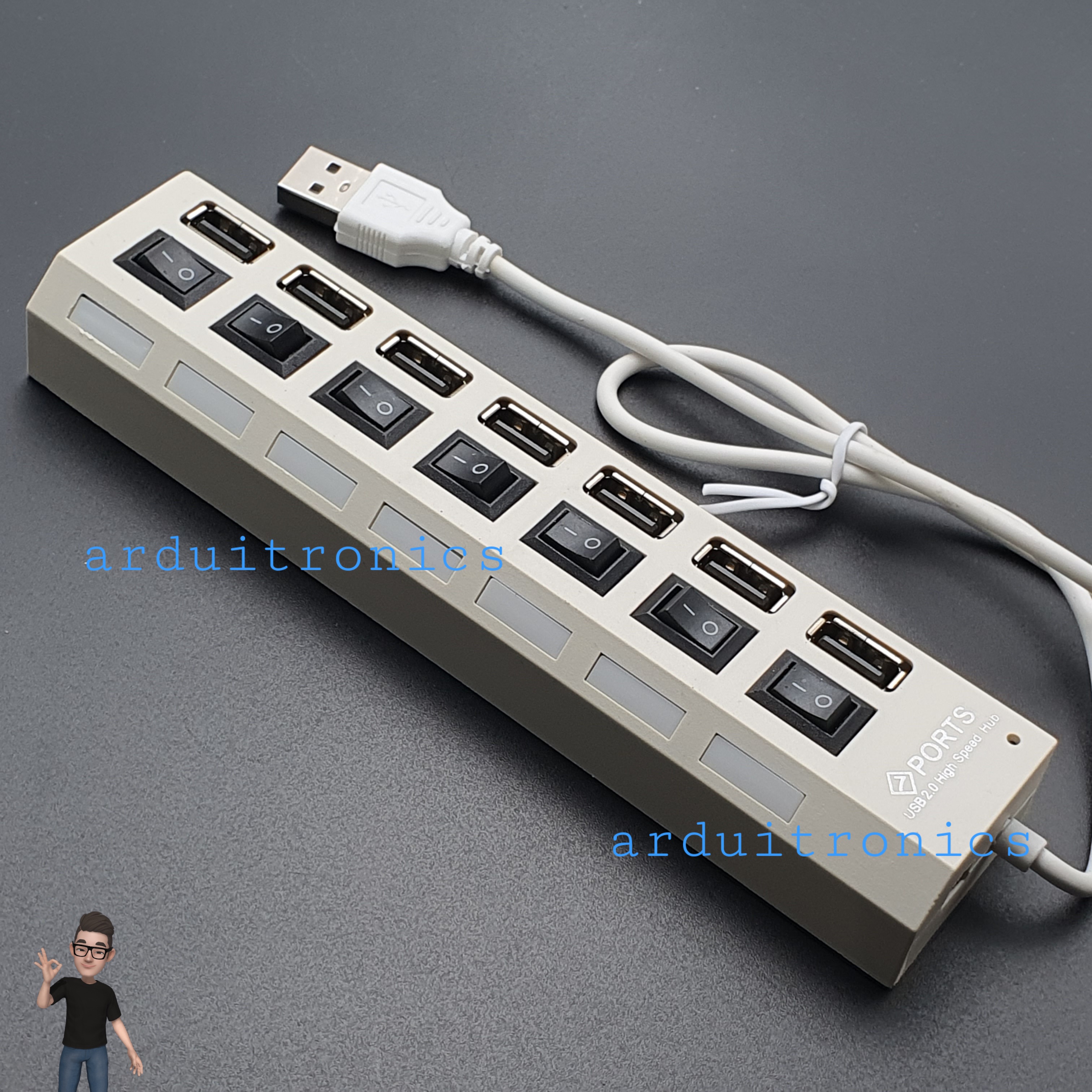 7 Ports USB Hub High-speed USB2.0 Individual LED Power Switches ( White )