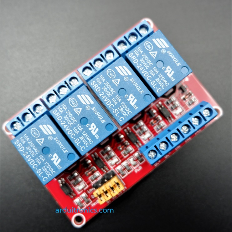 24V 4 Channel Relay High/Low Level Trigger Relay Module (Red PCB)