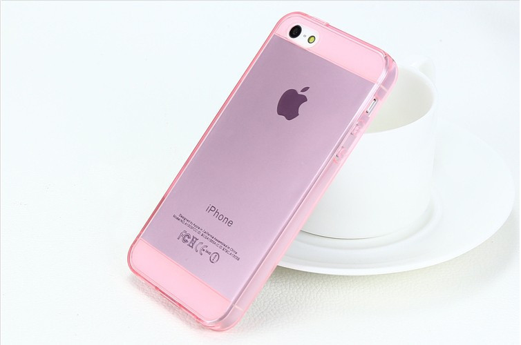 0.3mm Ultra Thin new fashion TPU cover for apple i phone 5 5s Soft GEL back case สีชมพู