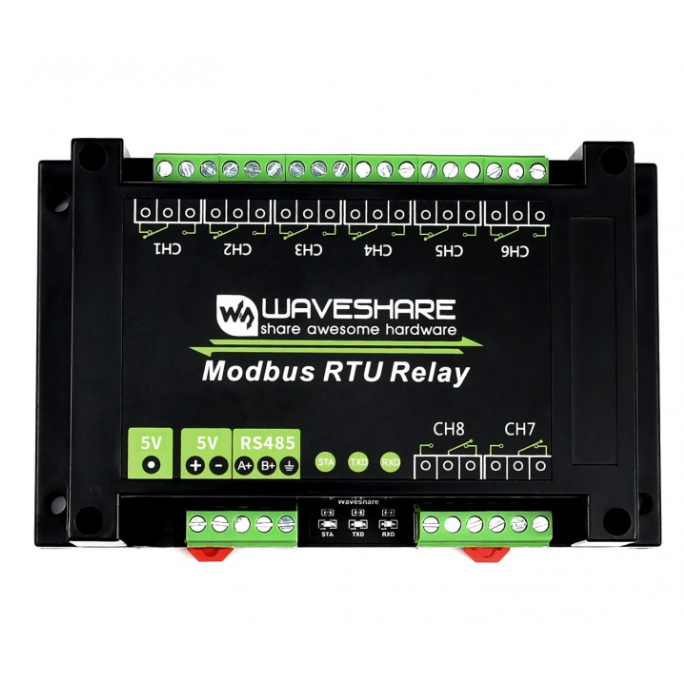 Industrial Modbus RTU 8-ch Relay Module with RS485 Interface, Multi Isolation Protection Circuits, 5V Power Supply (ของแท้จาก Waveshare)