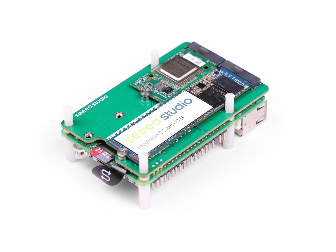 PCIe2.0 to dual M.2 hat for Raspberry Pi 5, Support NVMe SSD, Support Hailo8/8L (แท้จาก SeeedStudio)