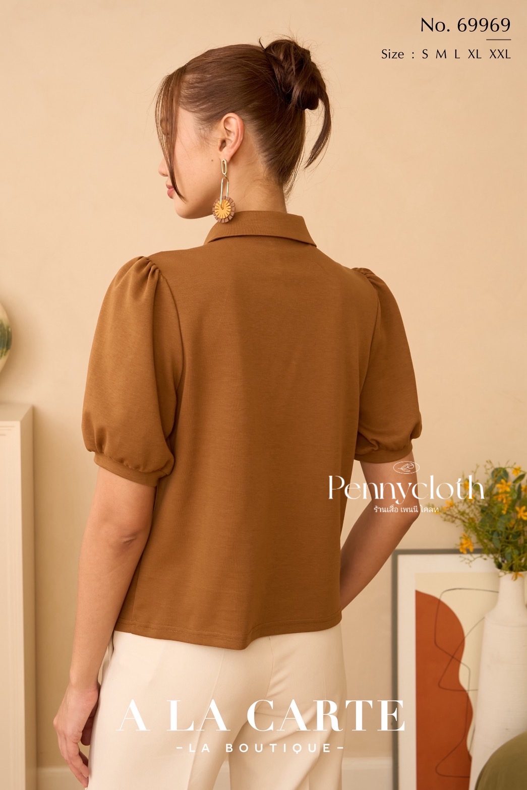 69969 เสื้อยืด A La Carte คอปกโปโล แขนสั้น งานปักฉลุ by PENNY CLOTH อก 38-46"