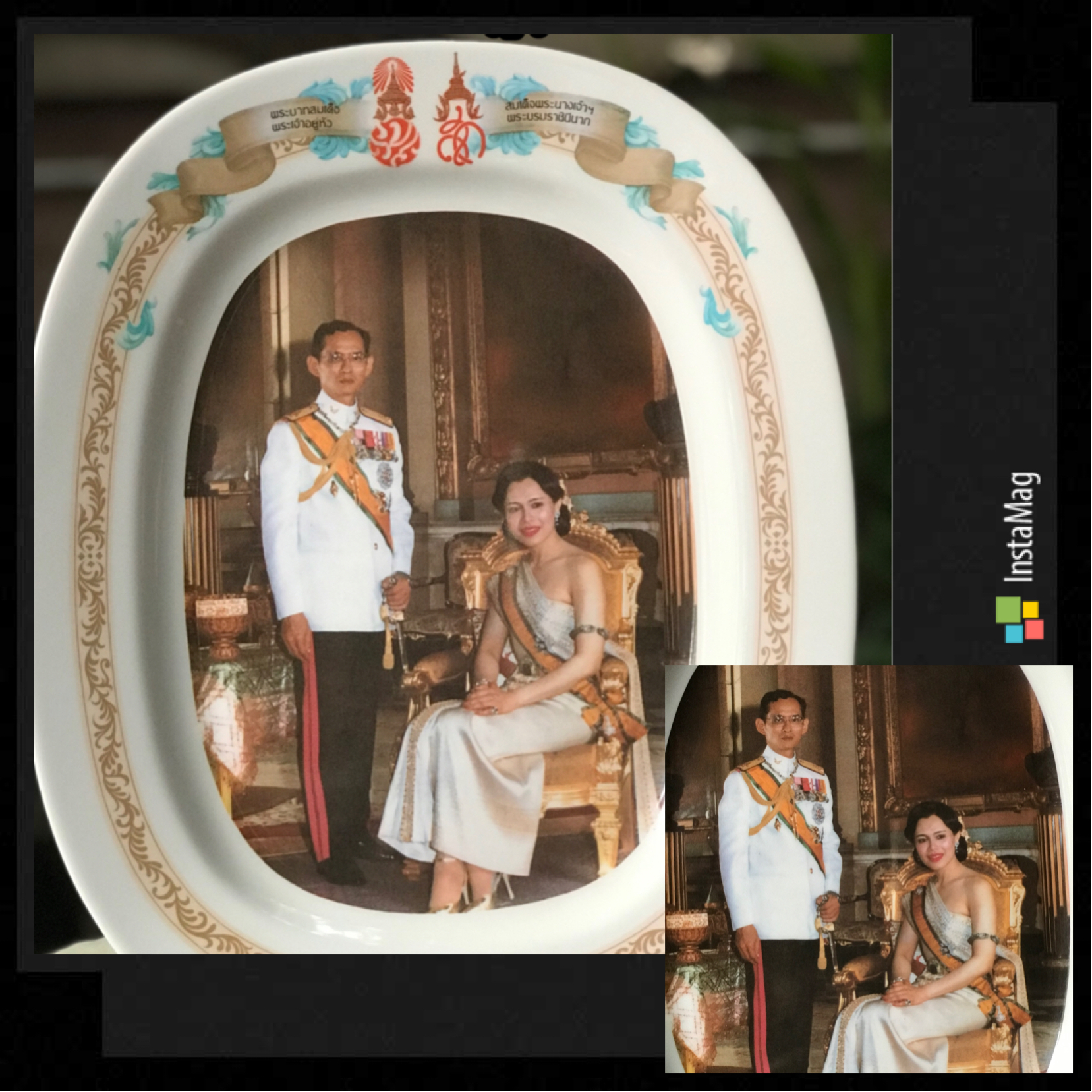 ราคาต่อชิ้น งานเก่า Rare Item Show Plate จานโชว์ตั้งโต๊ะ/แขวนผนัง(เนื้อเมลามีน) ในหลวง รัชกาลที่ 9 และพระราชินี