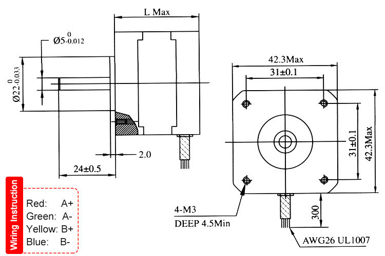 Stepping Motor แรงบิด 0.65 N.m - 1.8A (17HS4218)