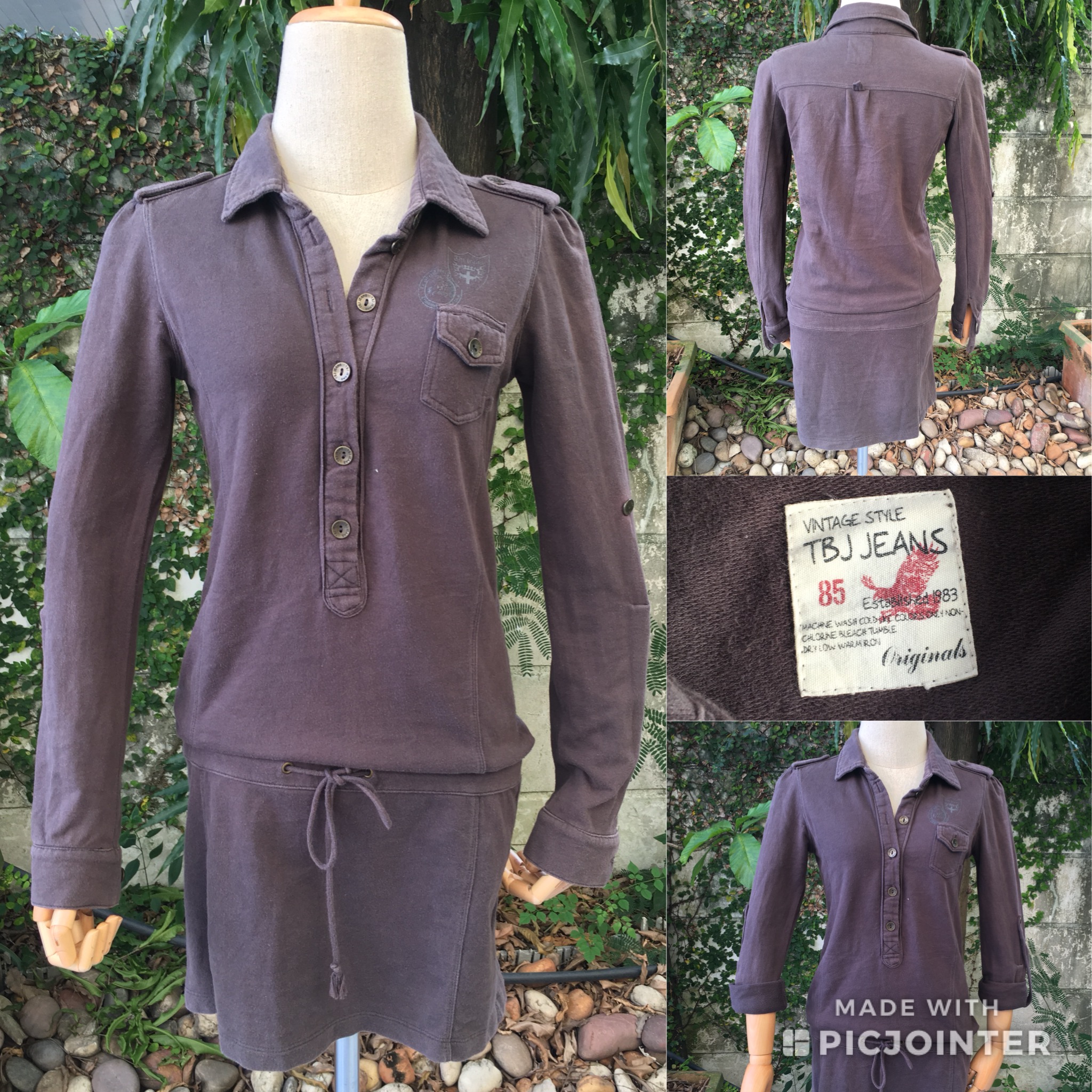 2sis1bro TBJ Jeans เดรสสั้น Vintage Style ทรงตรง แขนยาว พับได้ มือสอง พร้อมส่ง sz F
